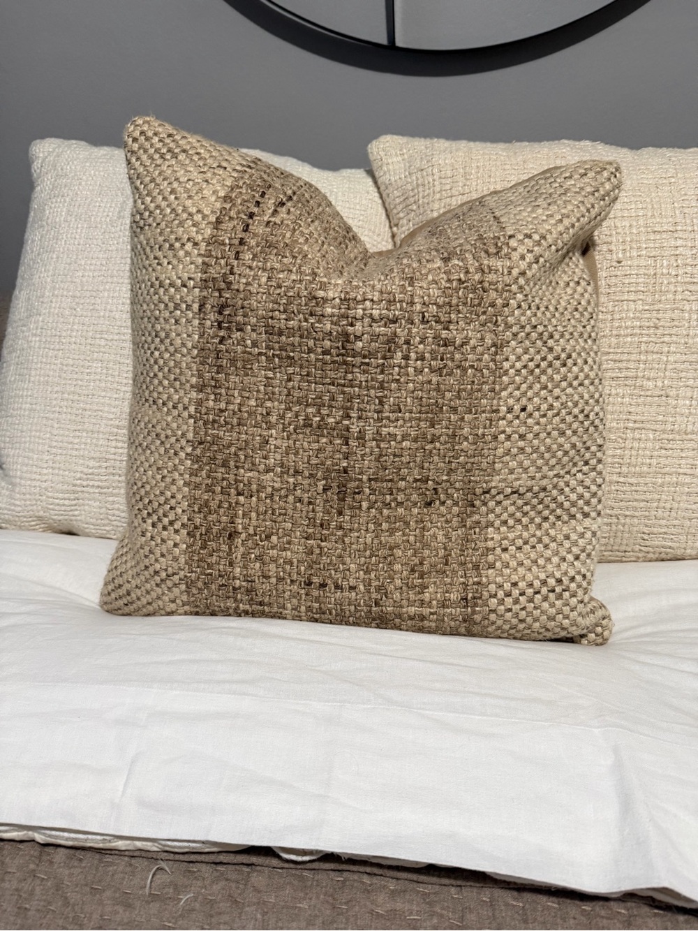 Pottery Barn Tan and Cream Handwoven Accent Pillow cover only